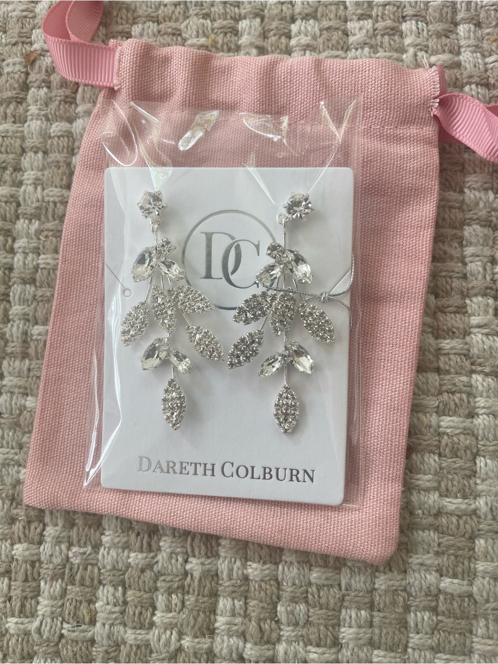 Dareth Colburn Silver Crystal Leaf Drop Earrings